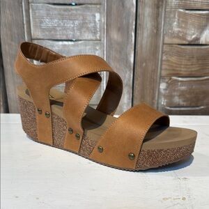 Volatile Brown Strappy Wedge Sandals